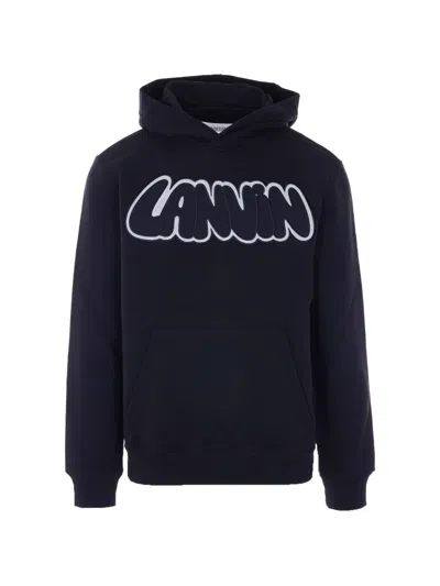 Lanvin Black Hoodie Wigth Patch Logo On The Front In Blue