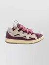 Lanvin Curb Leather And Fabric Sneakers In Beige And Burgundy In Purple