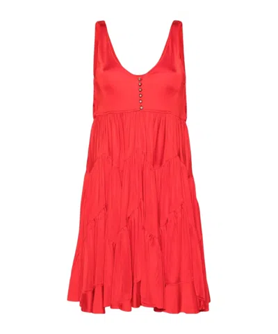 Lanvin Gathered-detail Sleeveless Dress In Red