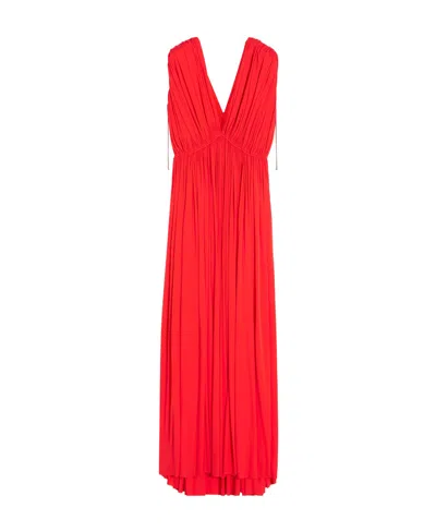 Lanvin V-neck Gathered-detail Maxi Dress In Red