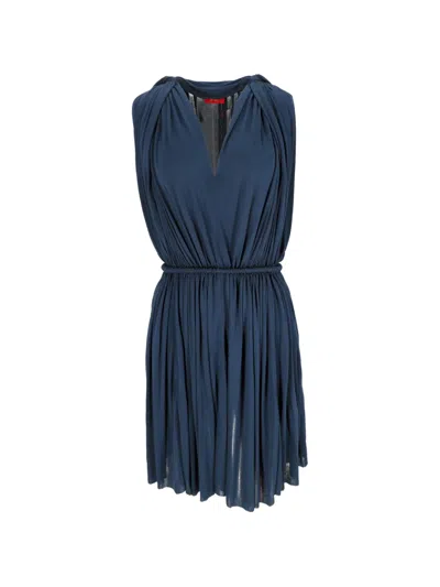 Pre-owned Lanvin V-neck Gathered Mini Dress In Blue