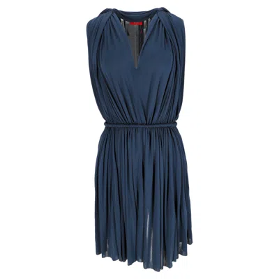 Lanvin V-neck Gathered Mini Dress In Navy Blue Viscose