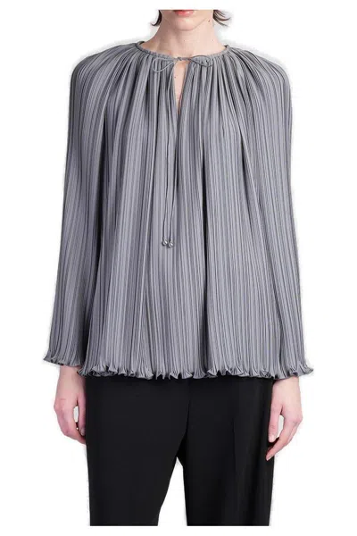 Lanvin V-neck Pleated Blouse In Gray