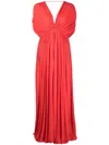 Lanvin V-neck Pleated Gown In Multi