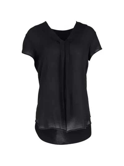 Pre-owned Lanvin V-neck Short-sleeve Blouse In Black