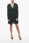 Lanvin V Neck Silk Accordion Dress In Green