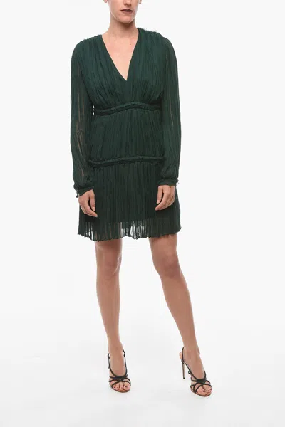 Lanvin V Neck Silk Accordion Dress In Green
