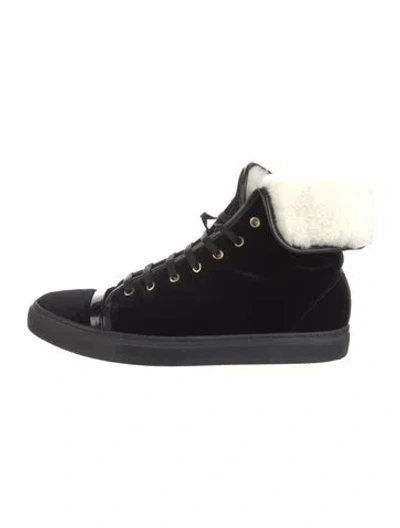 Pre-owned Lanvin Velvet Fur Trim Boots In Black