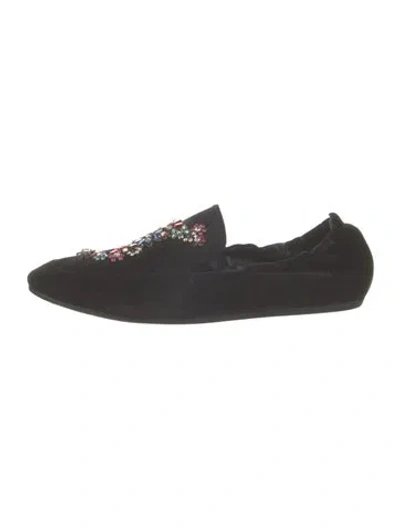 Pre-owned Lanvin Velvet Graphic Print Loafers In Black