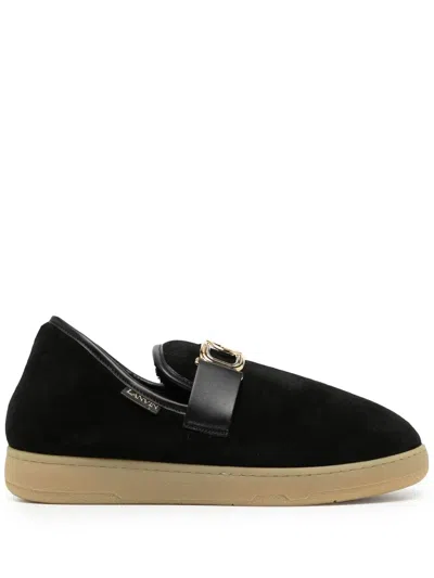 Lanvin Velvet Logo-buckle Slippers In Black