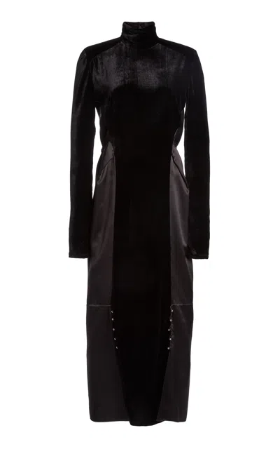 Lanvin Velvet-satin Midi Dress In Black