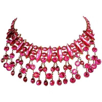 Pre-owned Lanvin Vibrant Cerise Cut Glass And Paste Drop Necklace, Att. , France, 1920s In Pink