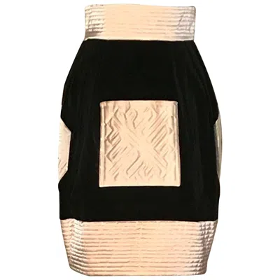Pre-owned Lanvin Vintage Black Velvet Skirt With Cream Quilted Satin Trim In White