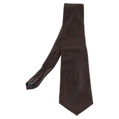 Lanvin Vintage Brown & Black Checkered Silk Traditional Tie