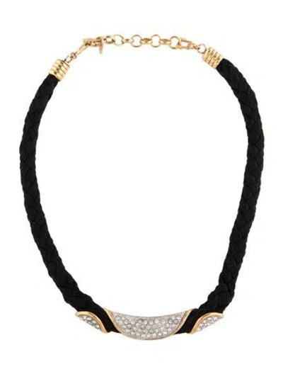 Pre-owned Lanvin Vintage Crystal & Rope Collar Necklace, 16.5" In Black