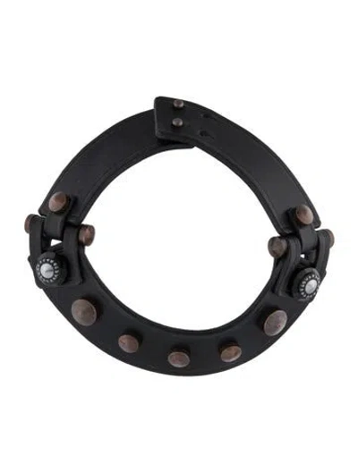 Pre-owned Lanvin Vintage Crystal Studded Leather Choker Necklace, 15" In Multicolor