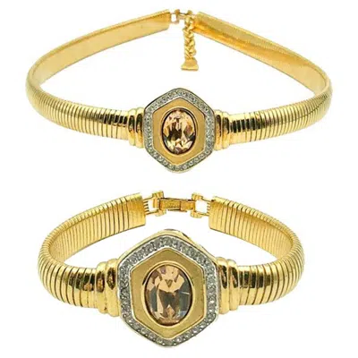 Pre-owned Lanvin Vintage  Gold Plated Deco Inspired Crystal Necklace & Bracelet Set, 1980s In Multi