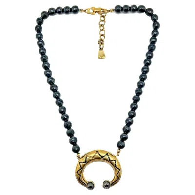 Pre-owned Lanvin Vintage  Hematite Crescent Talisman Necklace 1980s In Multi