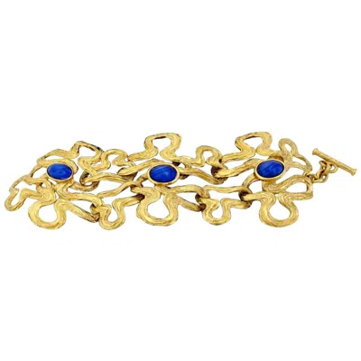 Pre-owned Lanvin Vintage  Lapis Lazuli Irregular Wide Bracelet In Sand