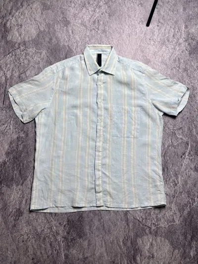 Pre-owned Lanvin Vintage  Linen Striped Short Sleeve Tee Shirt In Grey/light Blue