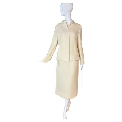 Pre-owned Lanvin Vintage  Minimalist Wool Skirt Suit Courthouse Bride In Sand