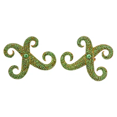 Pre-owned Lanvin Vintage  Paris Runway Peridot Cross Earrings In Brown