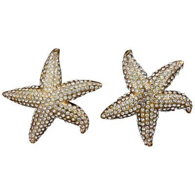 Pre-owned Lanvin Vintage  Paris Star Fish Rhinestone Earrings In Brown