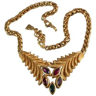 Pre-owned Lanvin Vintage  Rhinestone Leaves Necklace In Brown