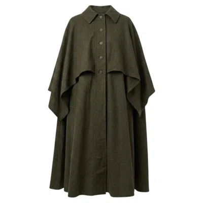 Pre-owned Lanvin Vintage Long Wool Cape - Muted Olive Green - Circa 1980s