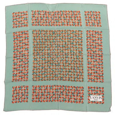 Pre-owned Lanvin Vintage Mint & Multicolor  Floral Print Silk Scarf In Gray