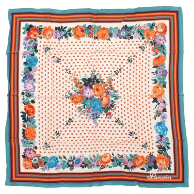Pre-owned Lanvin Vintage Orange & Multicolor  Floral Print Silk Scarf