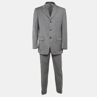Pre-owned Lanvin Vintage Striped Wool Single Breasted Pants Suit M In Grey