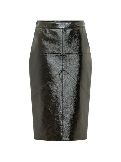 Lanvin Vinyl Straight Midi Skirt With Cut-outs In Black