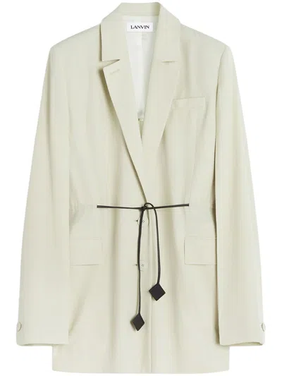 Lanvin Belted Wool Blend Jacket In Mastic