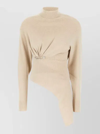 Lanvin Virgin Wool Blend Sweater Asymmetric Hem In Neutral