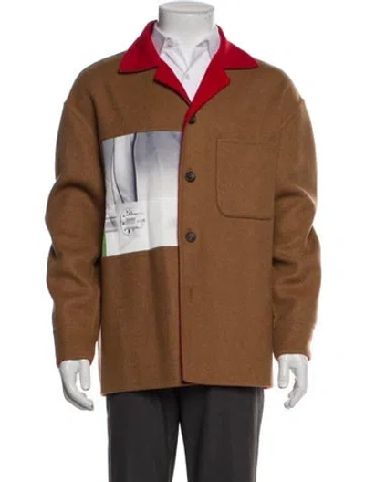 Pre-owned Lanvin Virgin Wool Colorblock Pattern Utility Jacket In Brown