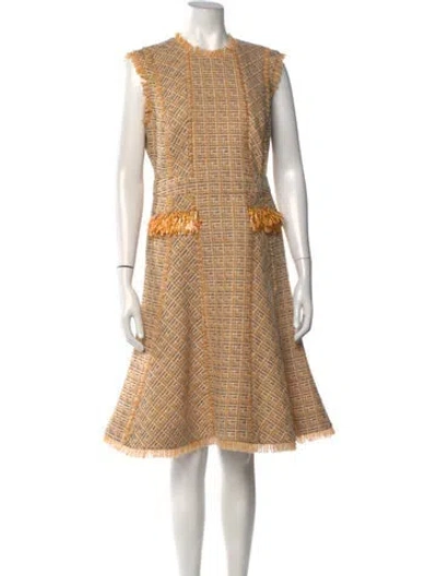 Pre-owned Lanvin Virgin Wool Knee-length Dress In Neutrals