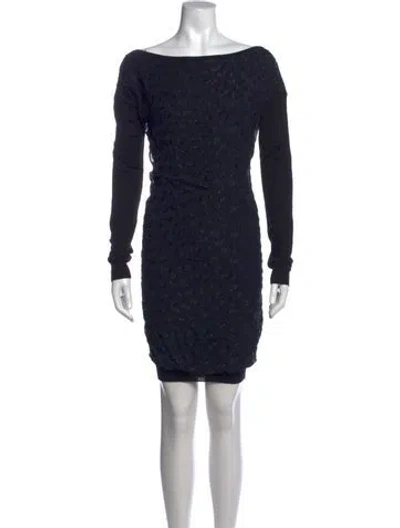 Pre-owned Lanvin Virgin Wool Mini Dress In Black/blue