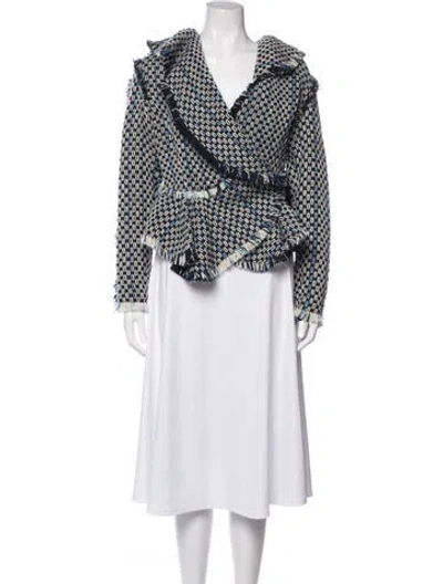 Pre-owned Lanvin Virgin Wool Patterned Jacket In Blue