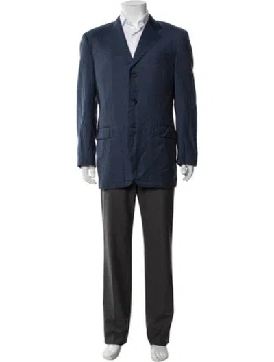 Pre-owned Lanvin Virgin Wool Plaid Print Blazer In Blue