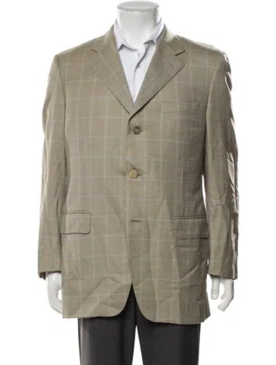 Pre-owned Lanvin Virgin Wool Plaid Print Blazer In Neutrals