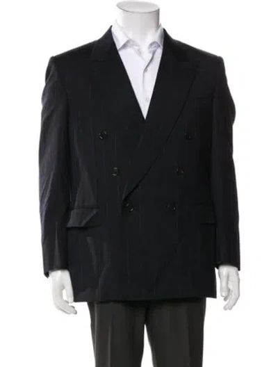 Pre-owned Lanvin Virgin Wool Striped Blazer In Blue
