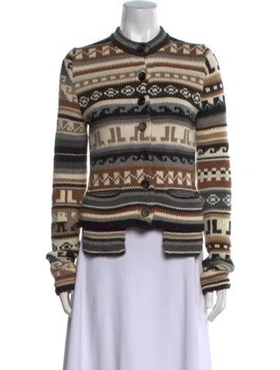 Pre-owned Lanvin Virgin Wool Striped Sweater In Brown