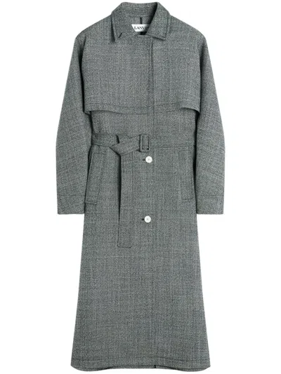 Lanvin Virgin-wool Trench Coat In Black-white