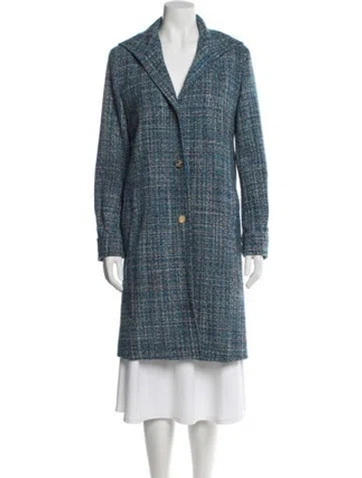 Pre-owned Lanvin Virgin Wool Tweed Pattern Coat In Blue