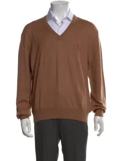 Pre-owned Lanvin Virgin Wool V-neck Pullover In Brown