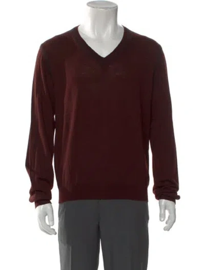 Pre-owned Lanvin Virgin Wool V-neck Pullover In Brown