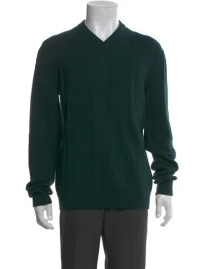 Pre-owned Lanvin Virgin Wool V-neck Pullover In Green