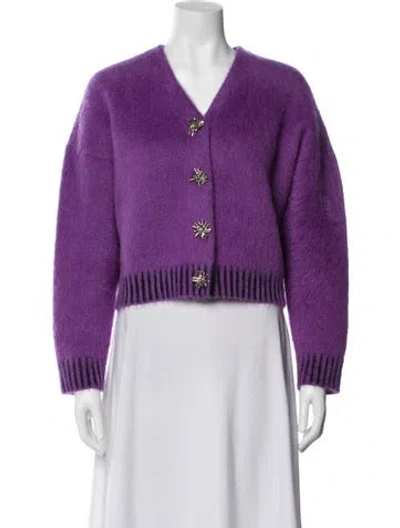 Pre-owned Lanvin Virgin Wool V-neck Sweater In Purple
