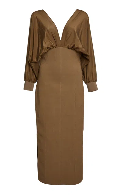 Lanvin V-neck Bi-material Midi Dress In Green